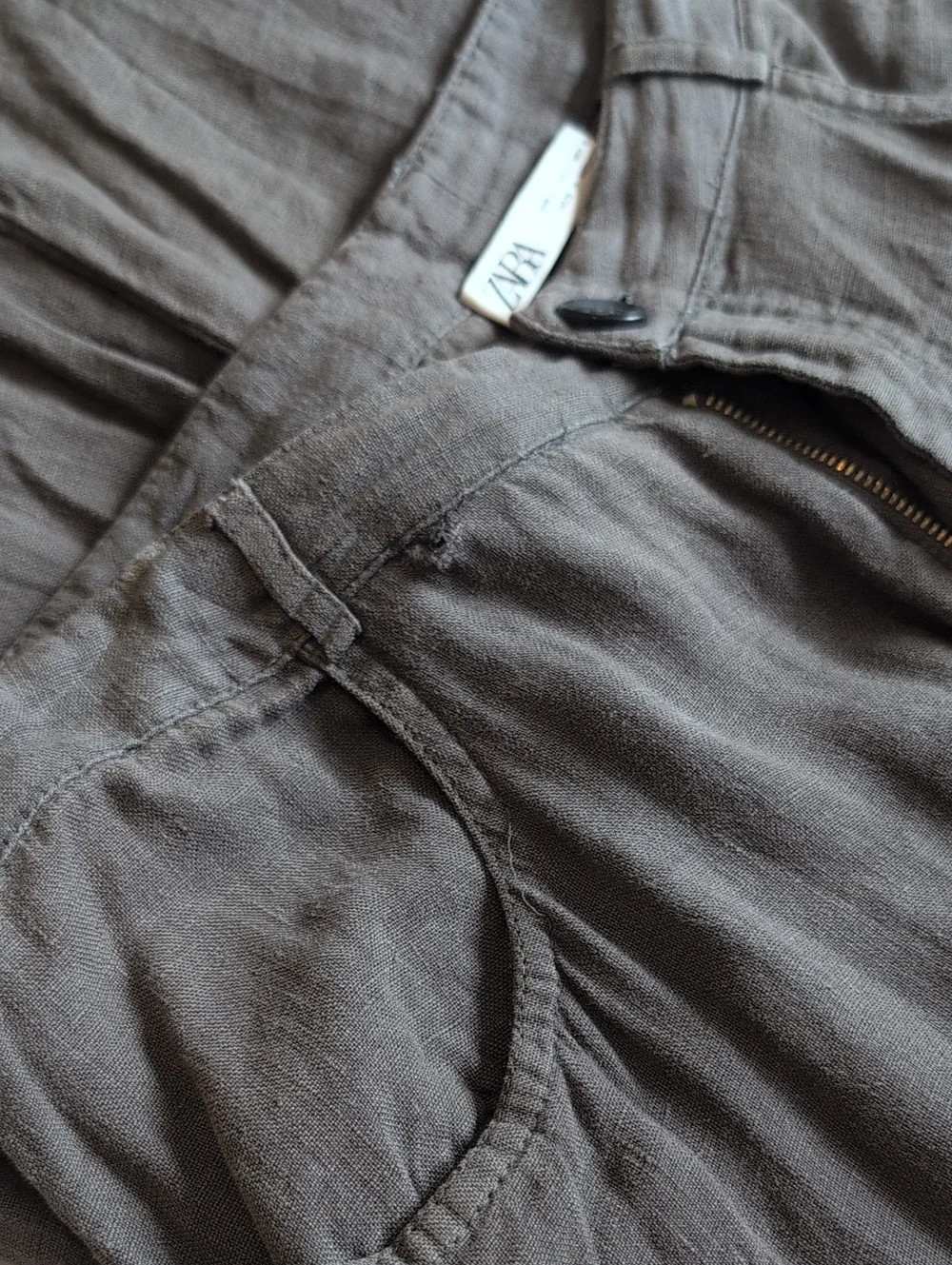 Zara Women's Charcoal Wide-Leg Linen Blend Chinos